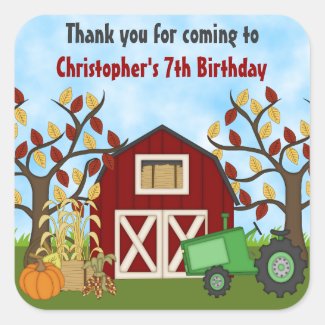 Tractor and Barn Autumn Thanks Birthday Stickers
