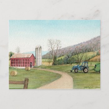 Tractor And Hay Bailer Postcard by mlmmlm777art at Zazzle