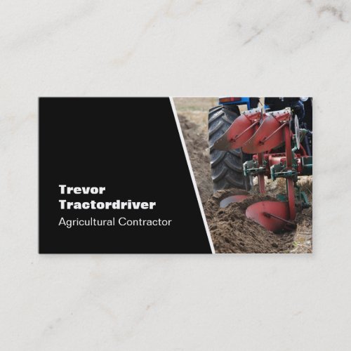 Tractor and plough close_up photo business card