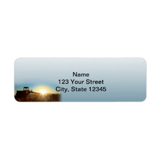 Tractor at Sunrise on a Blue Gradie Return Address Label