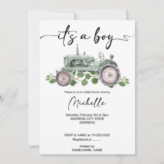 tractor baby boy shower invitation