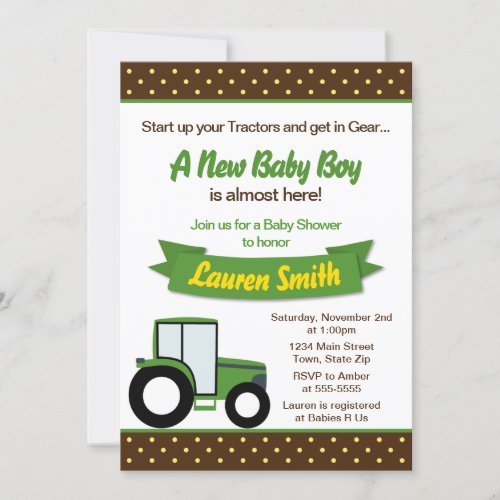 Tractor Baby Shower Invitation 5x7 Card