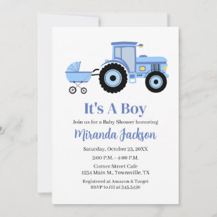 Tractor Baby Shower Invitation Blue