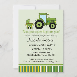 Tractor Baby Shower Invitation green