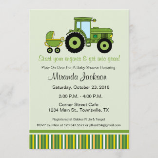 Tractor Baby Shower Invitation green