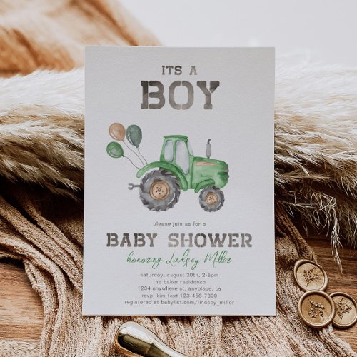 Tractor Baby Shower Invitation  Green Tractor