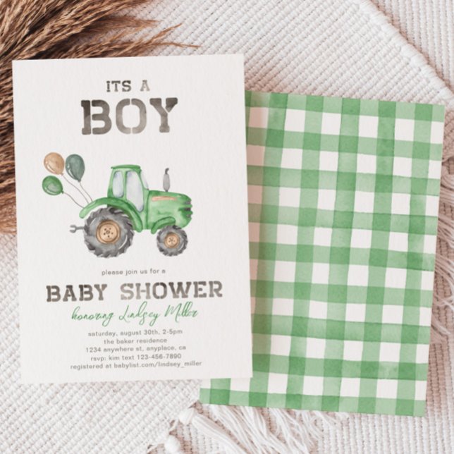 Tractor Baby Shower Invitation | Green Tractor (Creator Uploaded)