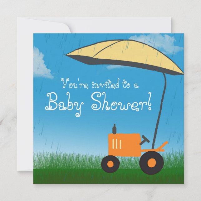 Tractor Baby Shower Invitation: Orange Tractor Invitation (Front)