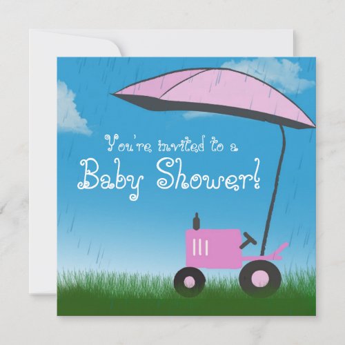 Tractor Baby Shower Invitation: Pink Tractor