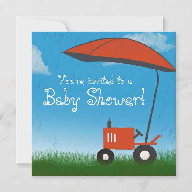 Tractor Baby Shower Invitation: Red Tractor Invitation (Front)