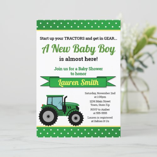 Tractor Baby Shower Invitation Tractor Boy