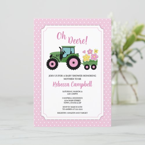 Tractor Baby Shower Invitation Tractor Girl  Invitation