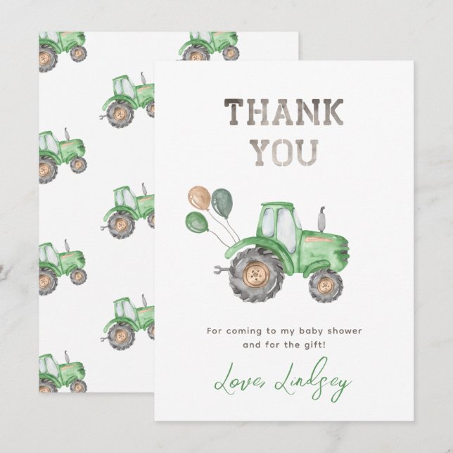 Tractor Baby Shower Thank You Card  (Front/Back)