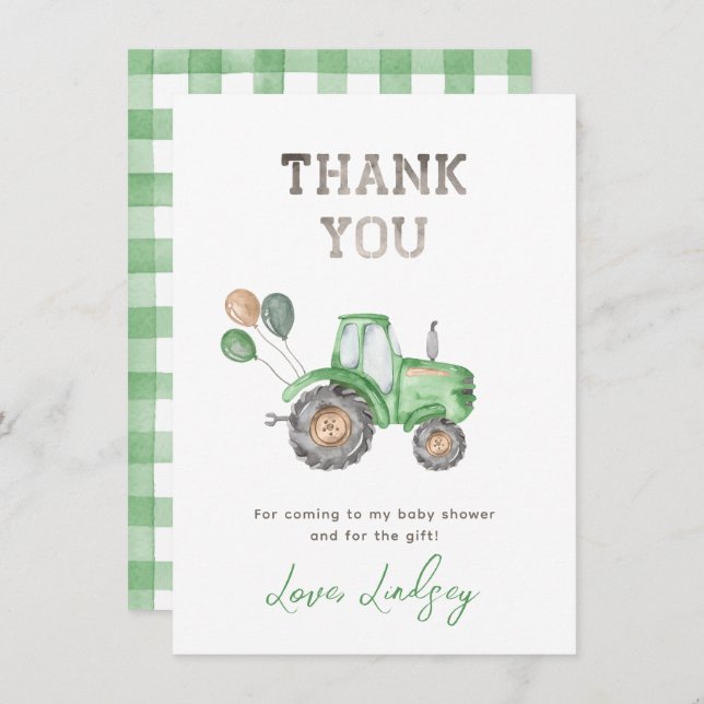 Tractor Baby Shower Thank You Card  (Front/Back)