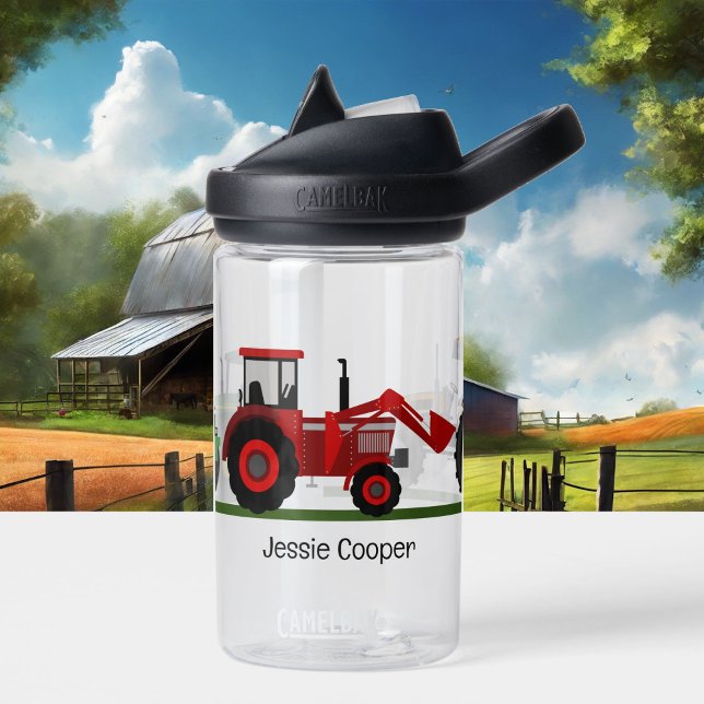 Tractor Backhoe Farm Machines Personalize Name Water Bottle (Creator Uploaded)