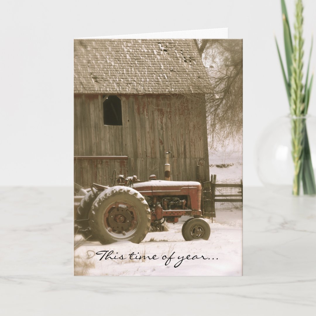 Tractor And Barn Christmas Card Zazzle 8535