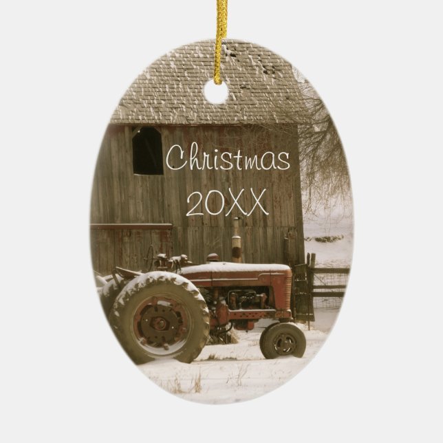Tractor & Barn Christmas Ornament (Front)