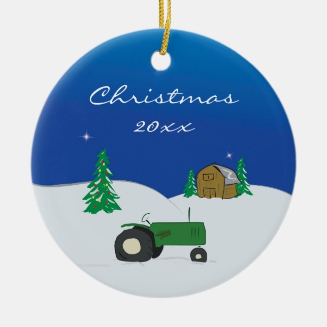 Tractor & Barn Custom Christmas Ornament (Front)