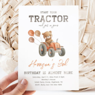 Tractor Bear Birthday Invitations   Tractor Invite