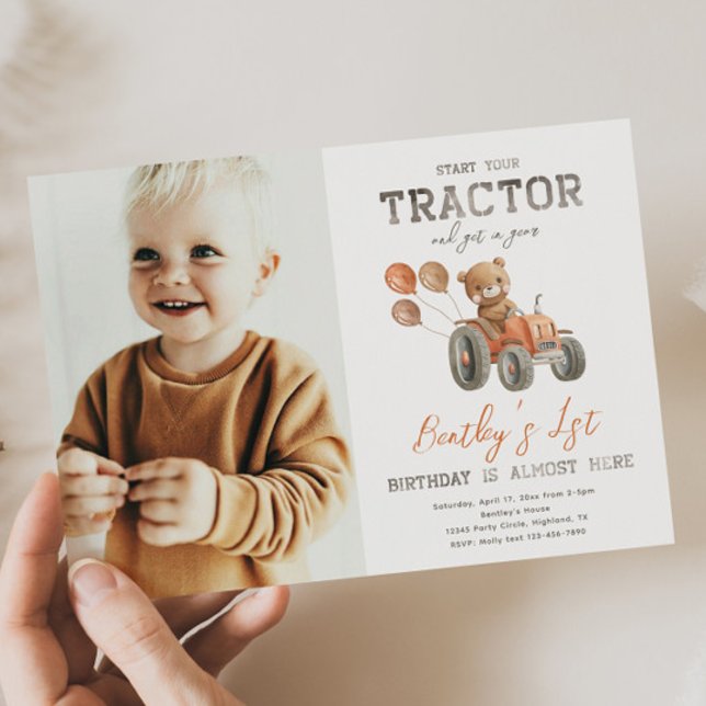 Tractor Bear Birthday Invitations | Tractor Invite (Creator Uploaded)