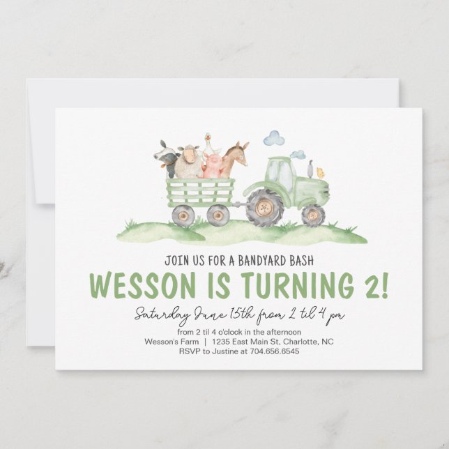 Tractor Birthday, Farm Birthday Invitation  (Front)