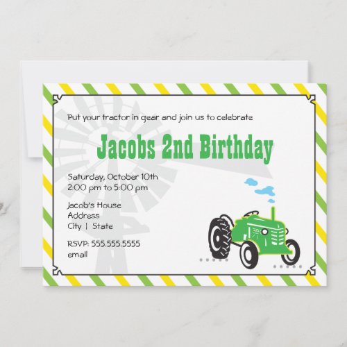 Tractor Birthday Invitation