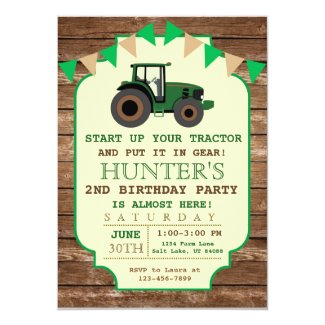 Tractor Birthday Invitation, Farm Birthday Card