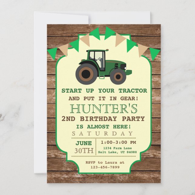 Tractor Birthday Invitation, Farm Birthday Invitation (Front)