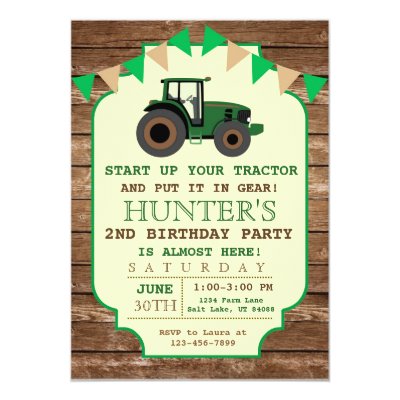 Tractor Birthday Invitation Farm Party Boy Green Zazzle