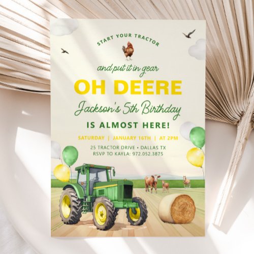 Tractor Birthday Invitation Farm Birthday, Tractor