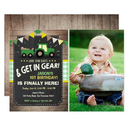 Tractor Birthday Invitation Farm Party Boy Green Zazzle Com