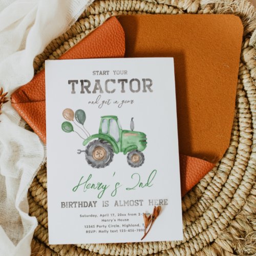 Tractor Birthday Invitation  Tractor Invitation