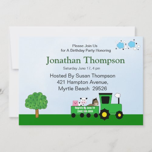 Tractor  Birthday Invitations