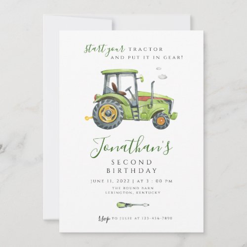  Tractor Birthday modern minimalist  Invitation