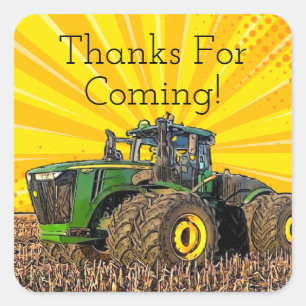 Tractor Birthday Party Equipment Yellow Fun Square Sticker