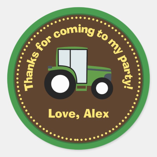 Tractor Birthday Party Favor Stickers (Front)
