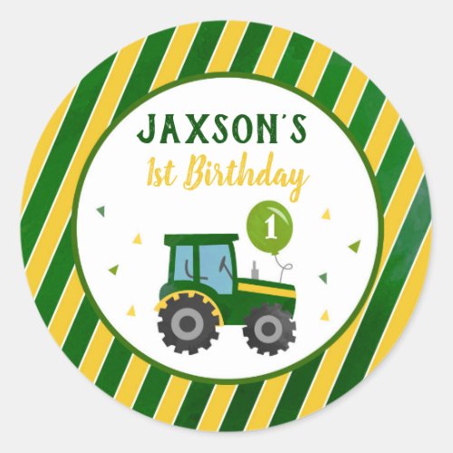 Tractor Birthday Party Favor Stickers Labels