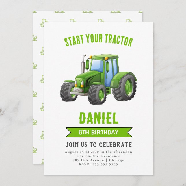 Tractor Birthday Party Invitation (Front/Back)
