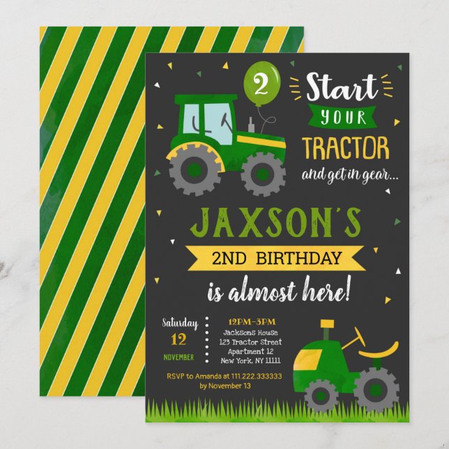 Tractor Birthday Party Invitation (Front/Back)