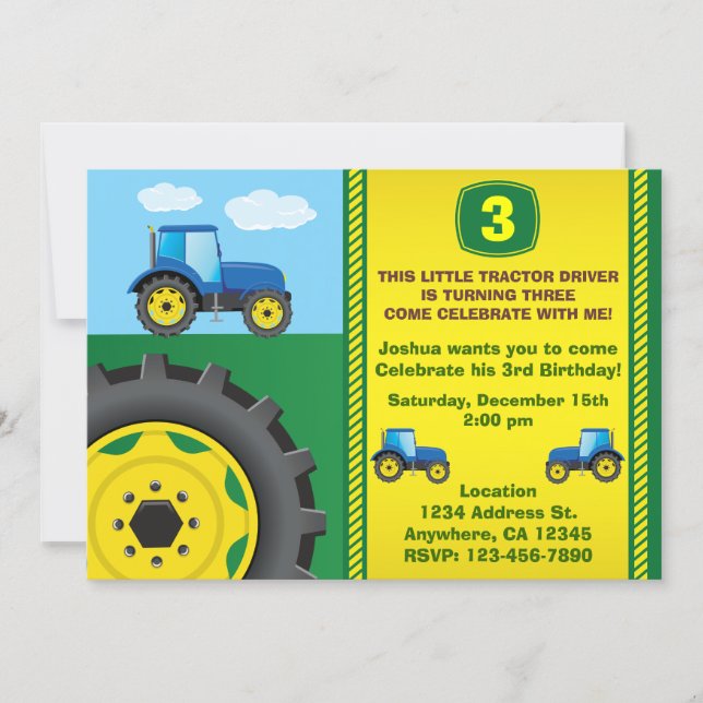 Tractor Birthday Party Invitation any age (Front)