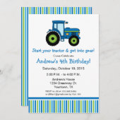 Tractor Birthday Party Invitation in blue (Front/Back)