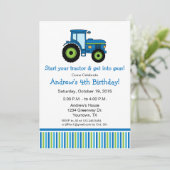 Tractor Birthday Party Invitation in blue (Standing Front)