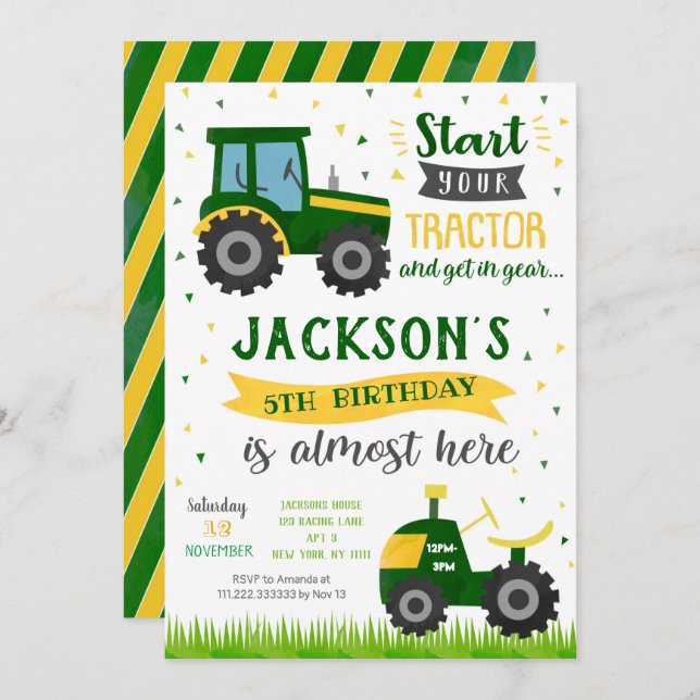 Tractor Birthday Party Invitations (Front/Back)