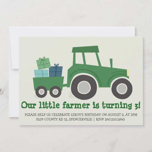Tractor Birthday Party Invite (Front)