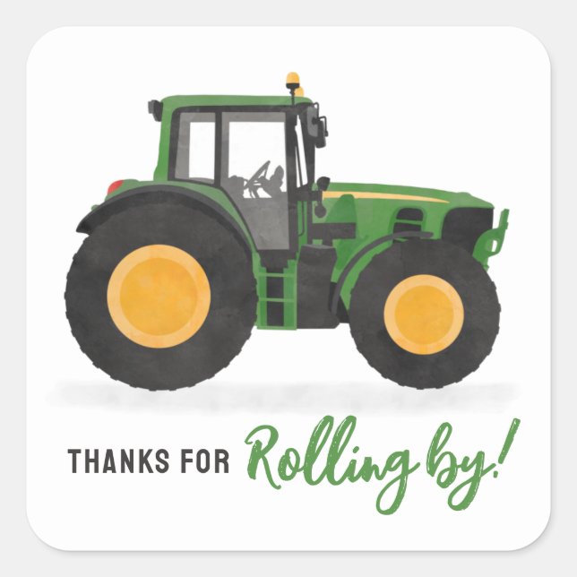 Tractor Birthday Party Square Sticker (Front)