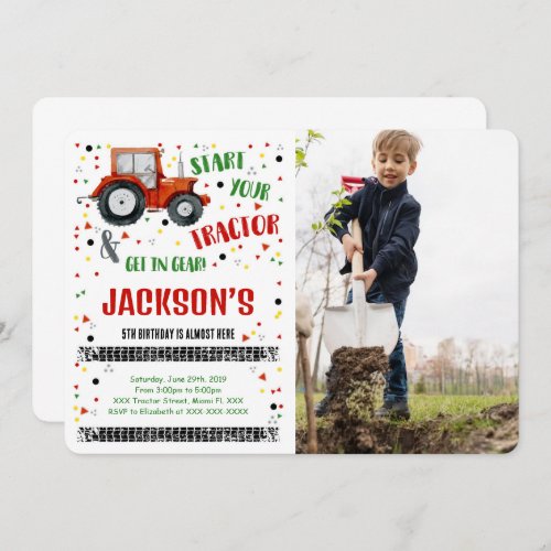 Tractor Birthday Photo Invitation