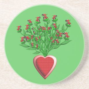 Tractor Bouquet with Red Heart Vase Drink Coaster
