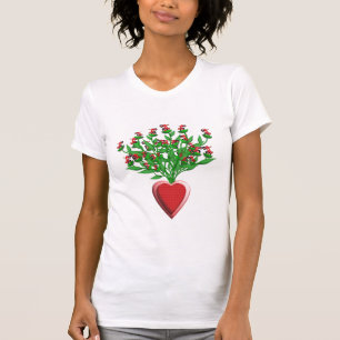 Tractor Bouquet with Red Heart Vase T-Shirt