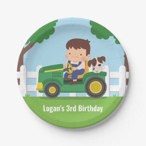Tractor Boy and Puppy Farm Kids Birthday Party Paper Plates