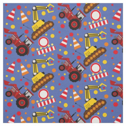 Tractor bulldozer costruction polka dot boy kids fabric